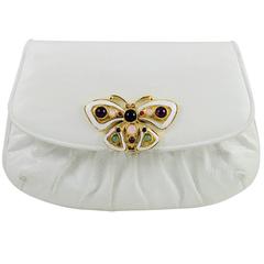 Vintage Judith Leiber White Lizard Convertible Bag With Jeweled Butterfly Clasp