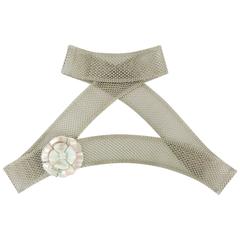 Chanel Fall 1998 Silver Tone Mesh Belt With Mother of Pearl Camellia Buckle 5