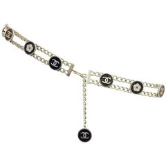 Chanel Spring 2006 Silver Tone Chain Belt With Black Enamel Medallions