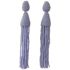 Oscar de la Renta Periwinkle Beaded Tassel Earrings