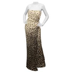 Emanuel Ungaro Strapless Evening Gown in Cream Leopard Print