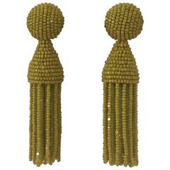Oscar de la Renta Chartreuse Green Beaded Tassel Earrings 