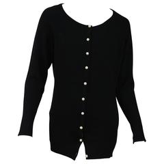 Chanel Black Cashmere Cardigan With Pearl Buttons