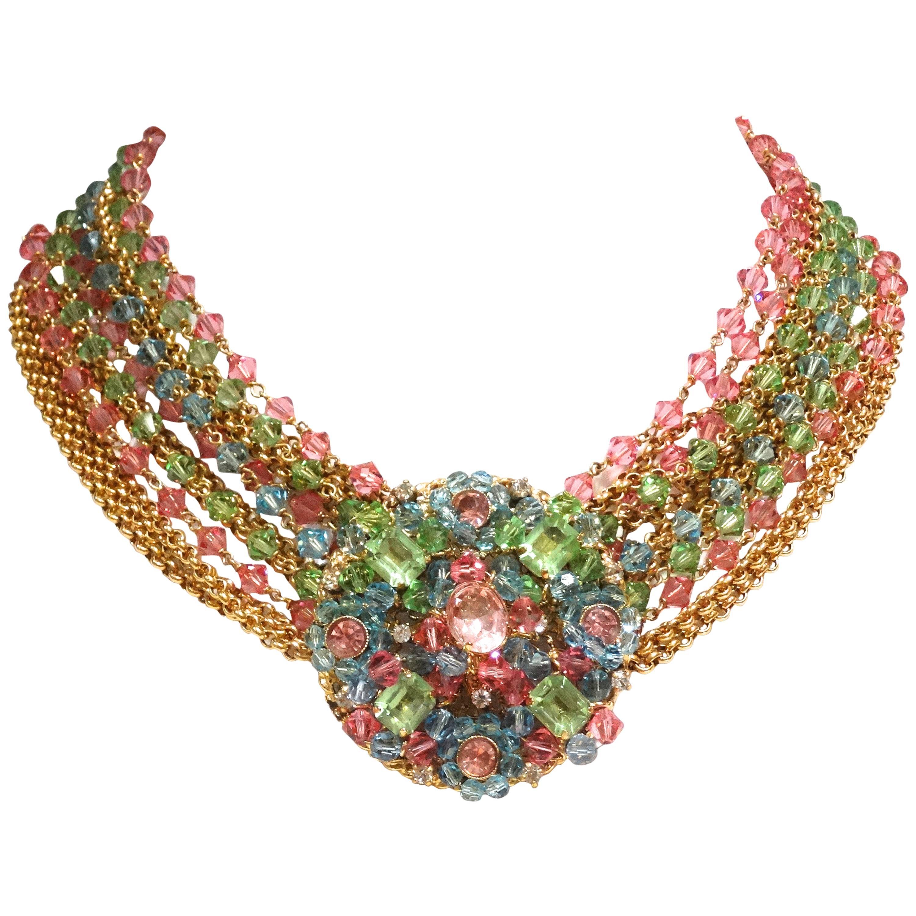 Rare 1970S Chanel Multi Colored Crystal Glass Collar Necklace