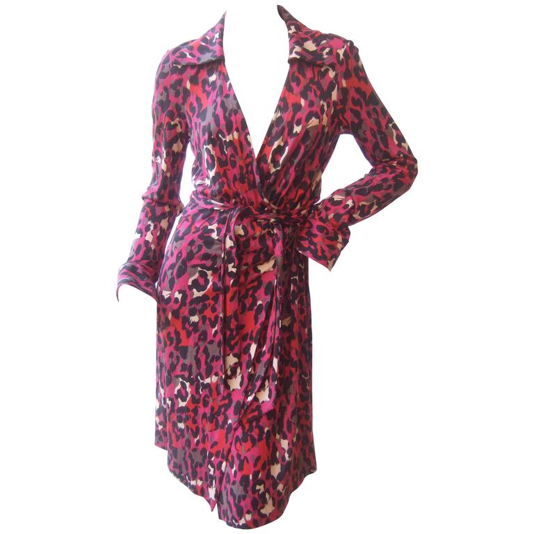Diane Von Furstenberg Silk Jersey Animal Print Wrap Dress at 1stDibs