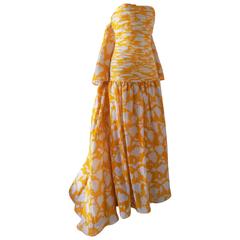 1980s Valentino Museum long white and yellow dress 12