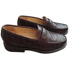 Sartore Paris Mens Brown Alligator Penny Loafers