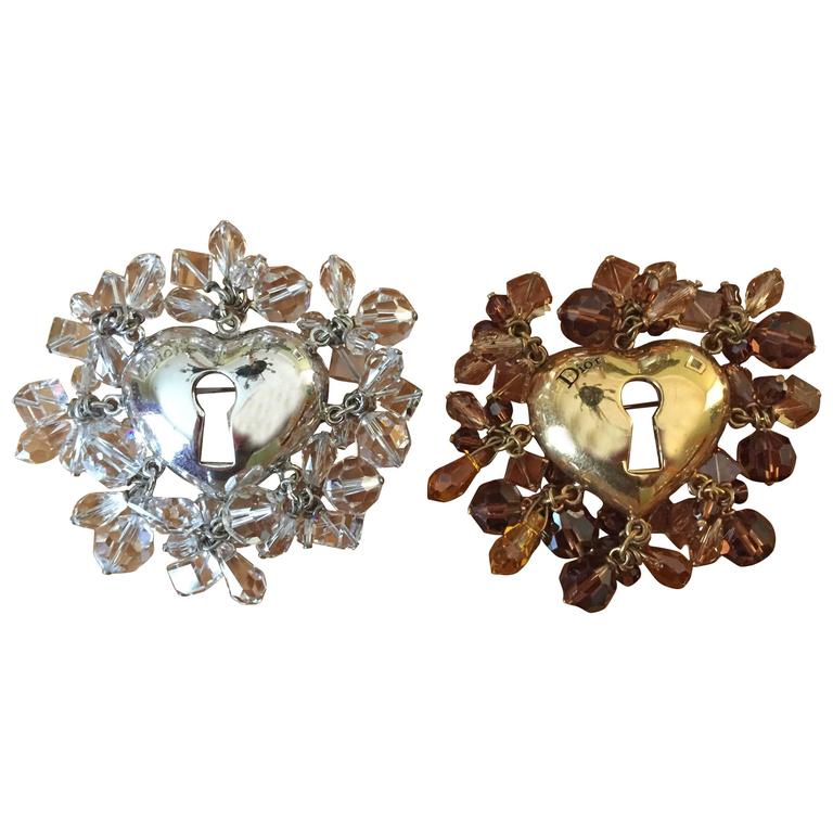 Christian Dior Pair of Heart Pins For Sale at 1stDibs