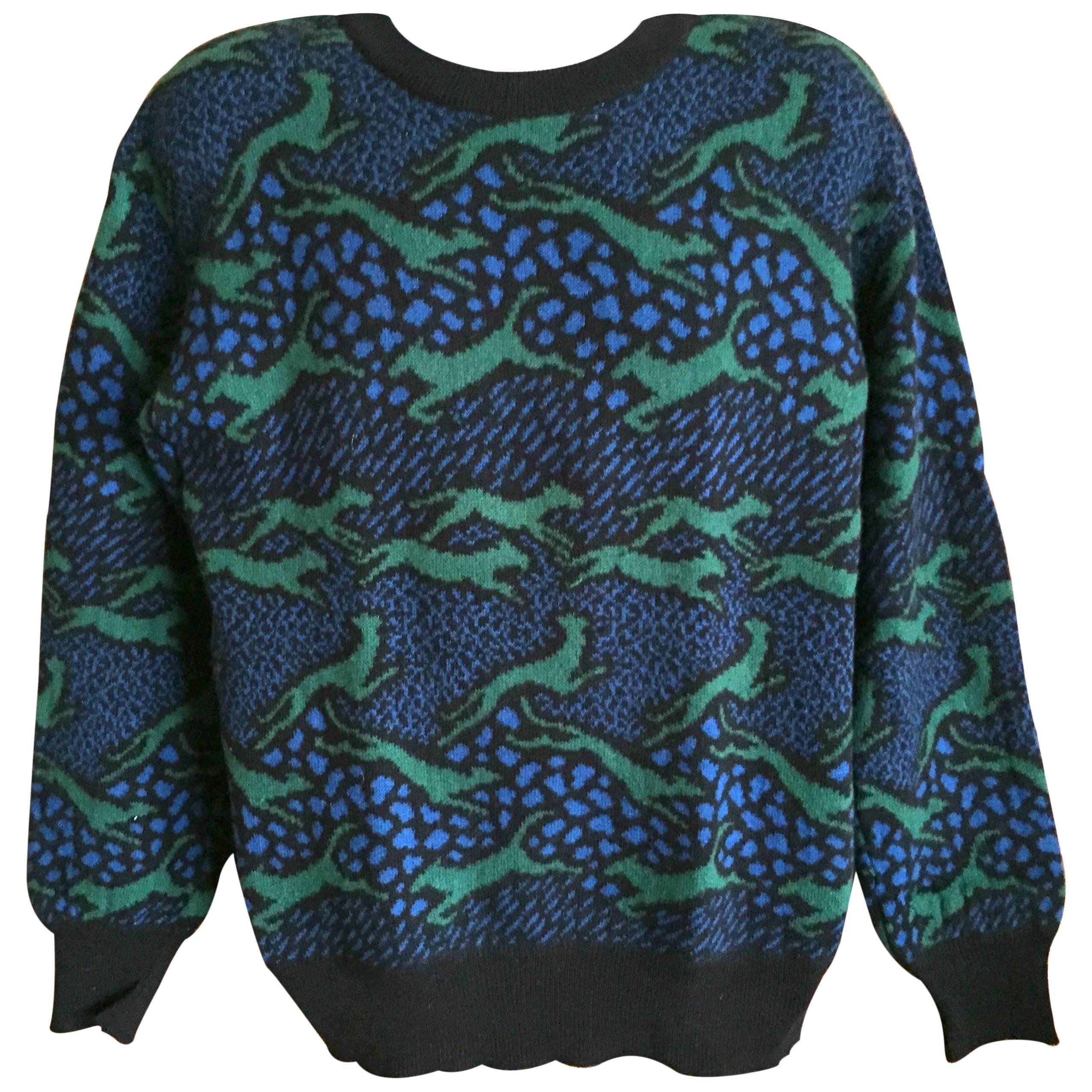 Missoni Uomo 1980's Stylized Dog Pattern Pure Cashmere Mens Sweater