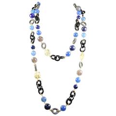 Amlé Horn, Blue Agate, Grey Agate, and Citrine Necklace