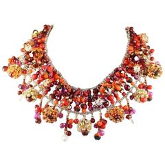 Francoise Montague Red, Orange, and Fuchsia Swarovski Crystal and Glass Necklace