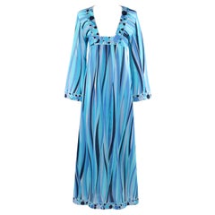 Retro EMILIO PUCCI c.1960's Blue Wave Print Polka Dot Beach Swim Cover Lounge Robe