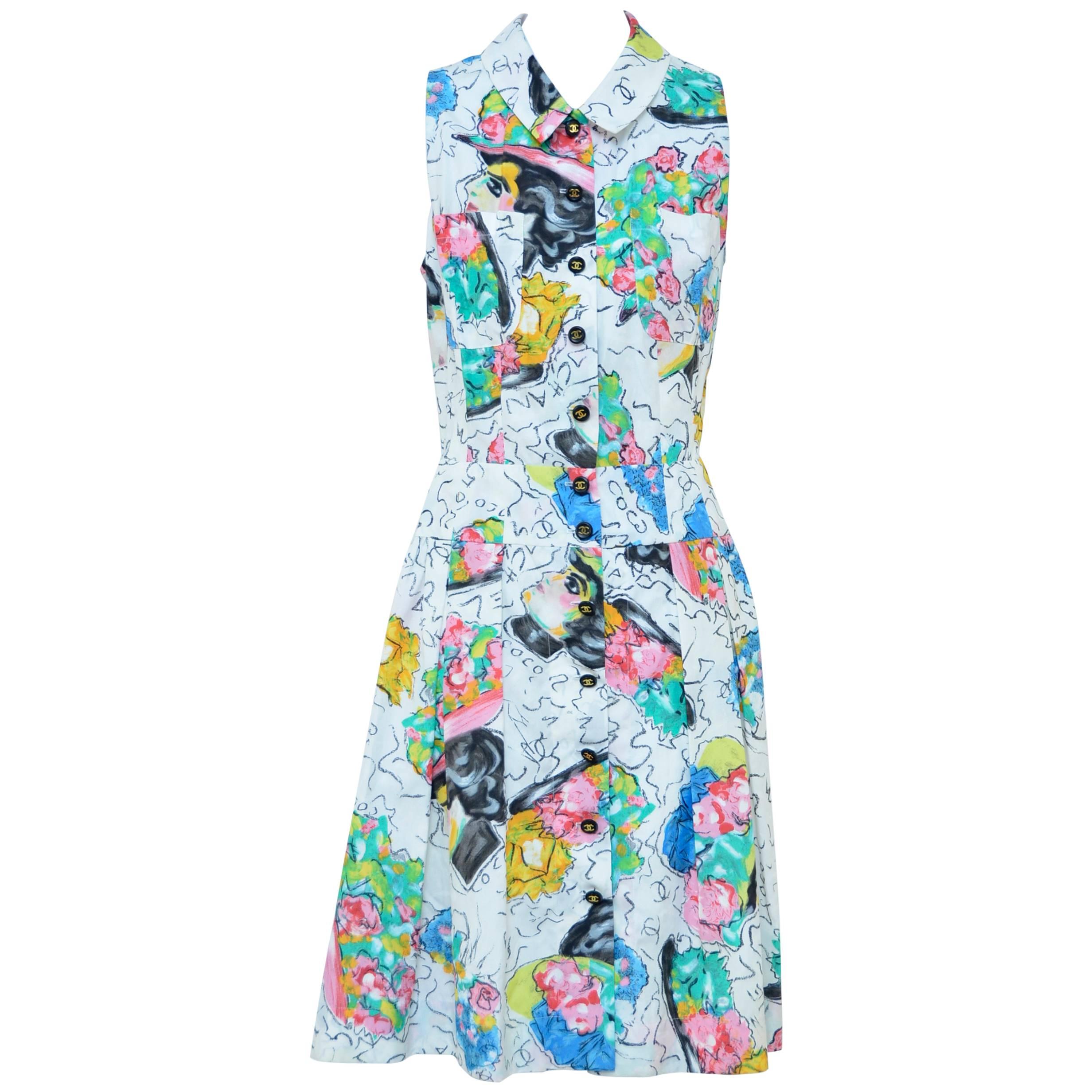 CHANEL 1995 Coco Chanel Print Dress  New   40
