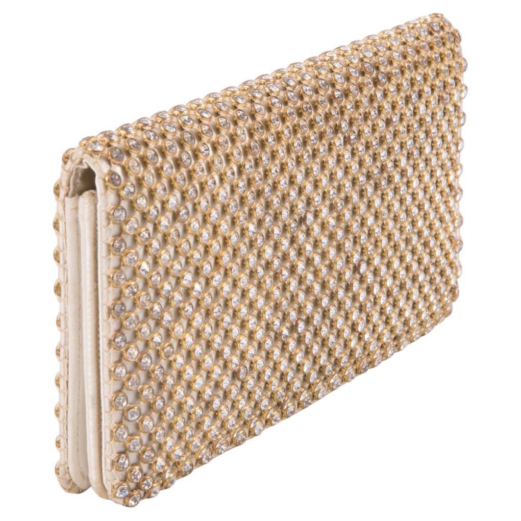 Strass and Gold Tone Silk Evening Clutch Bag 