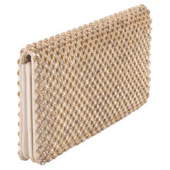 Strass and Gold Tone Silk Evening Clutch Bag 