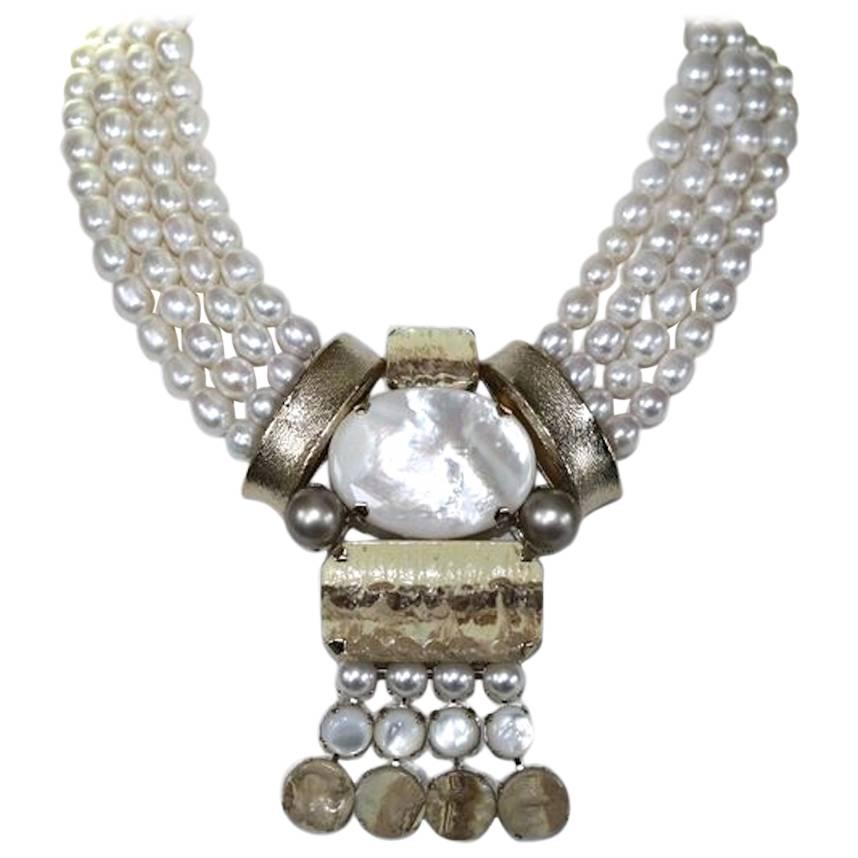 Philippe Ferrandis Glass Pearl Four Row Choker Necklace