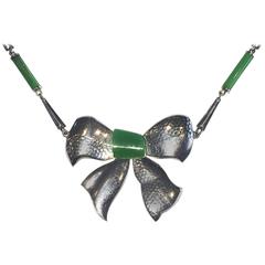 Vintage Art Deco Jakob Bengel chrome and bakelite bow necklace