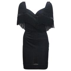 Moschino Black Fringed Shawl Mini Dress, c. 1990s 2