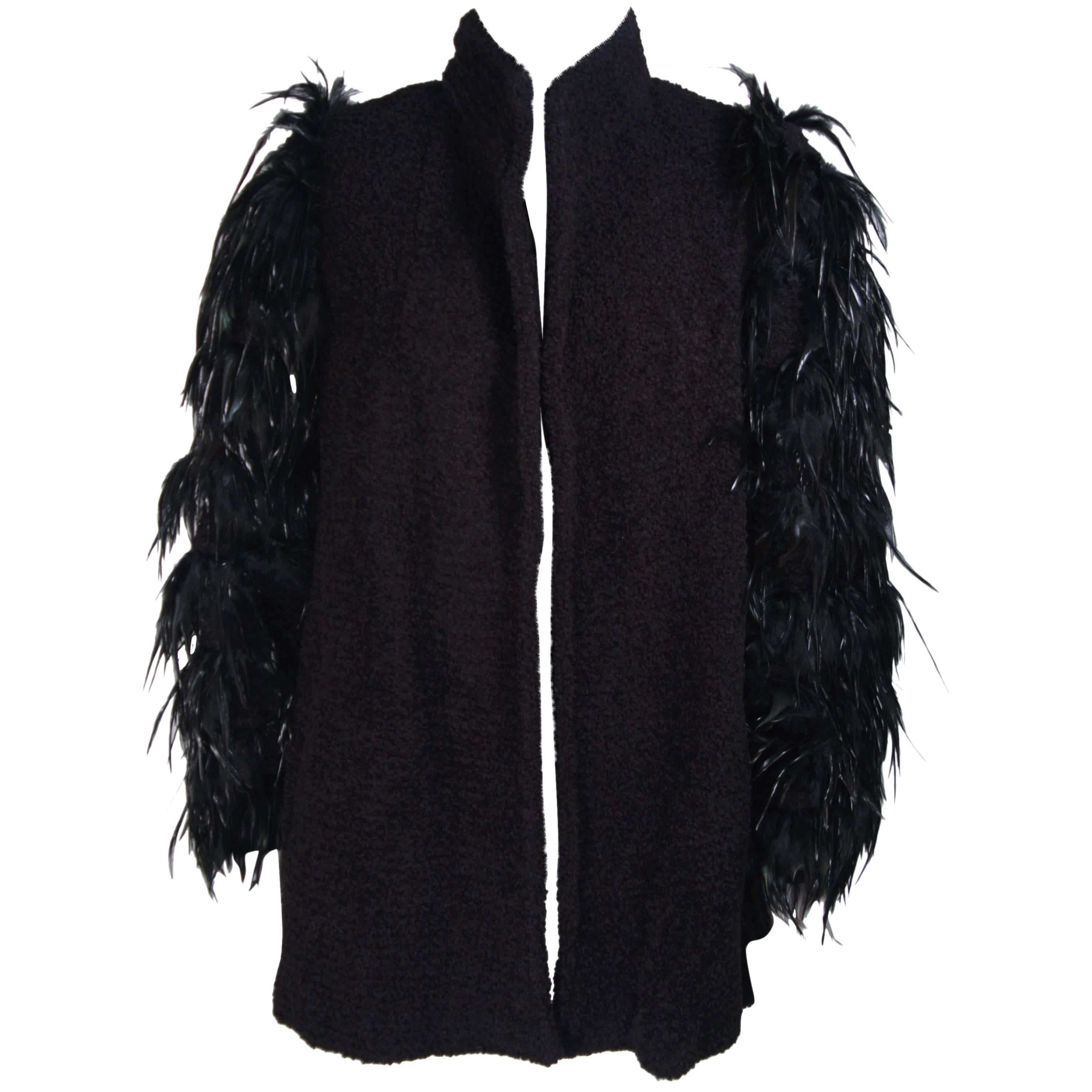 TED LAPIDUS Circa 1980's Lana Wool Jacket with Feather Sleeve Details