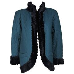 YVES SAINT LAURENT 1980s Teal Jacket Lined & Trimmed with Sheared Beaver Size 8 8