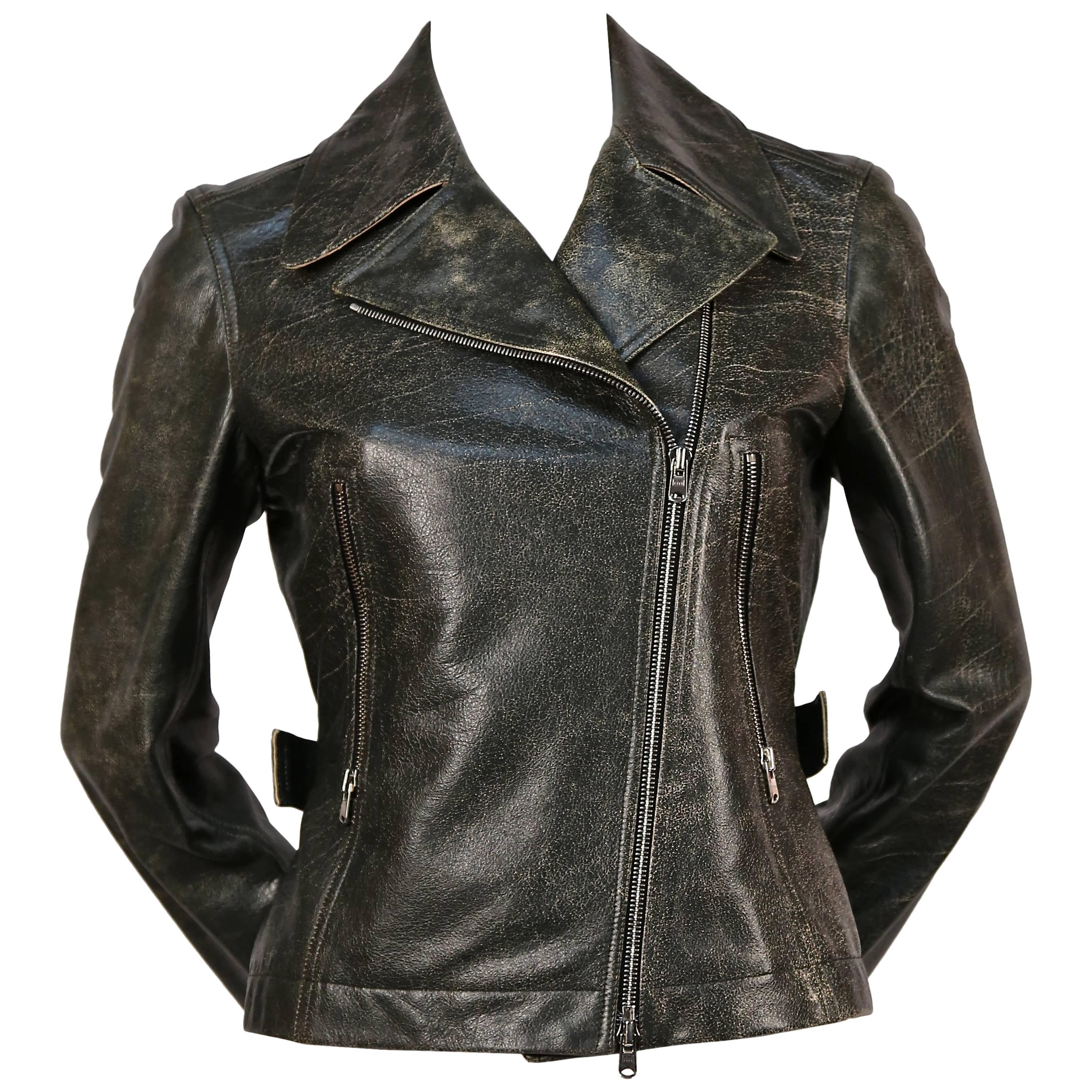 AZZEDINE ALAIA distressed leather motorcycle jacket