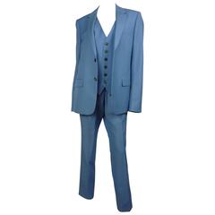 Alexander Mcqueen Mens Light Blue Wool Three Piece Suit