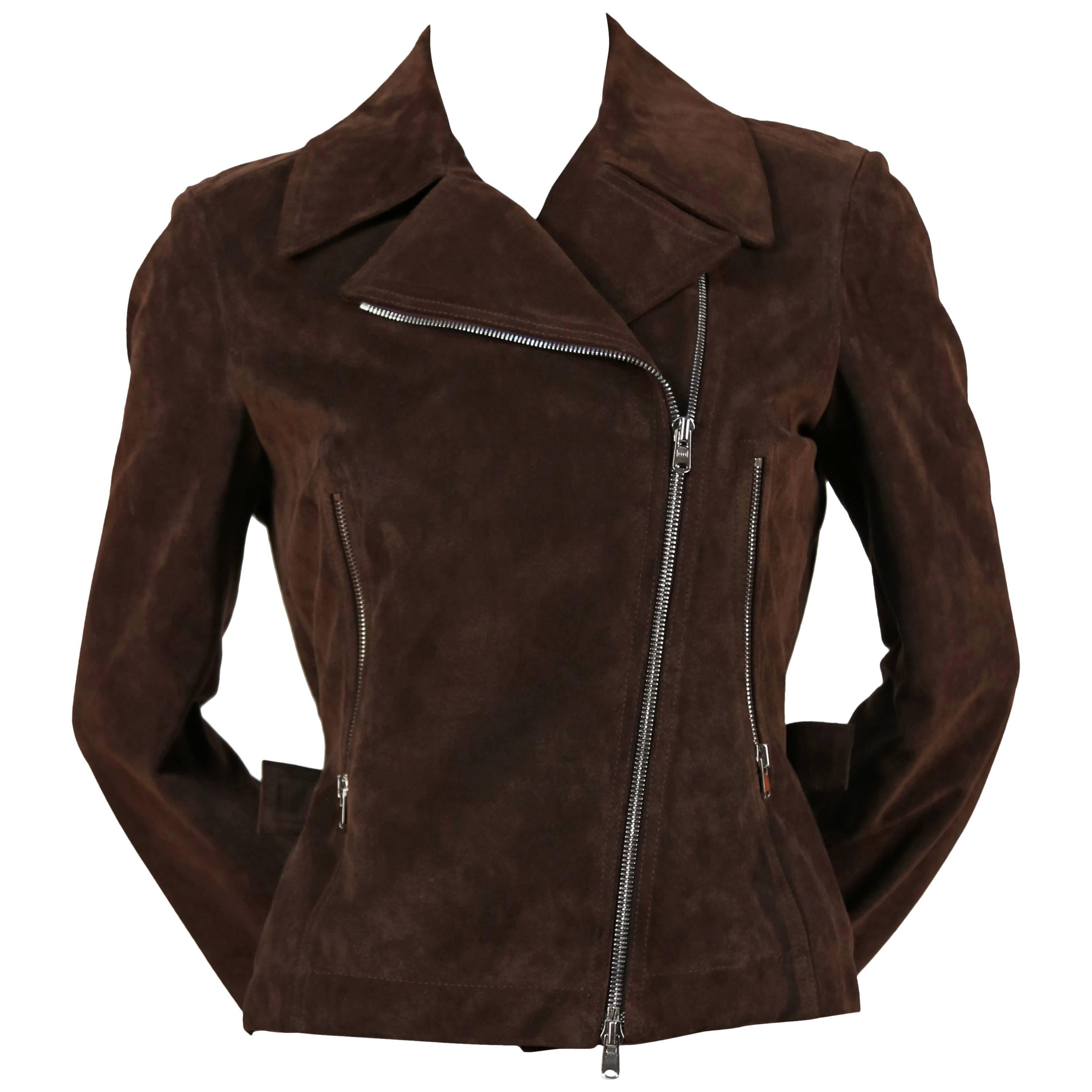 AZZEDINE ALAIA brown suede motorcycle jacket