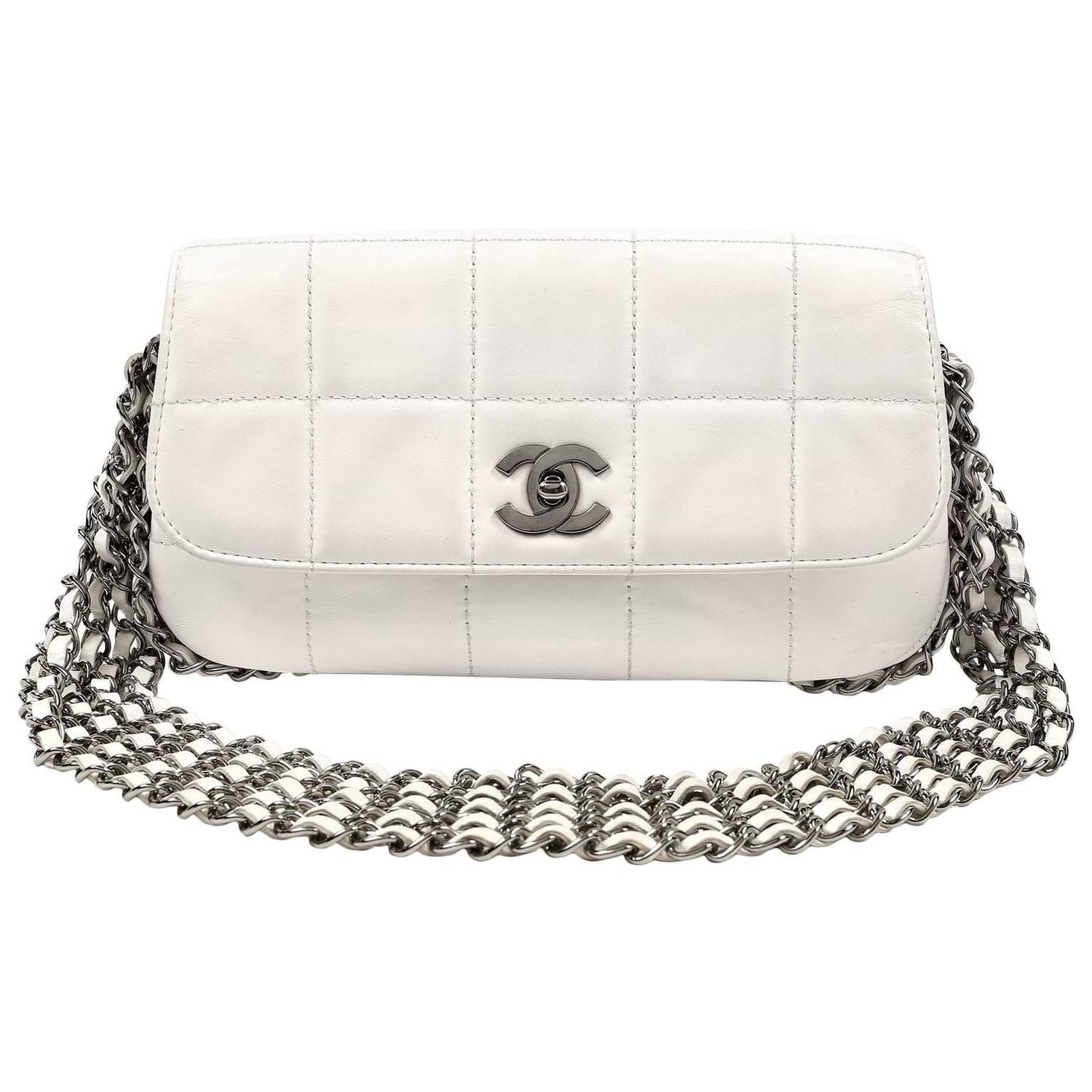 Chanel White Leather Multi Chain Flap Bag- Special Edition at 1stDibs