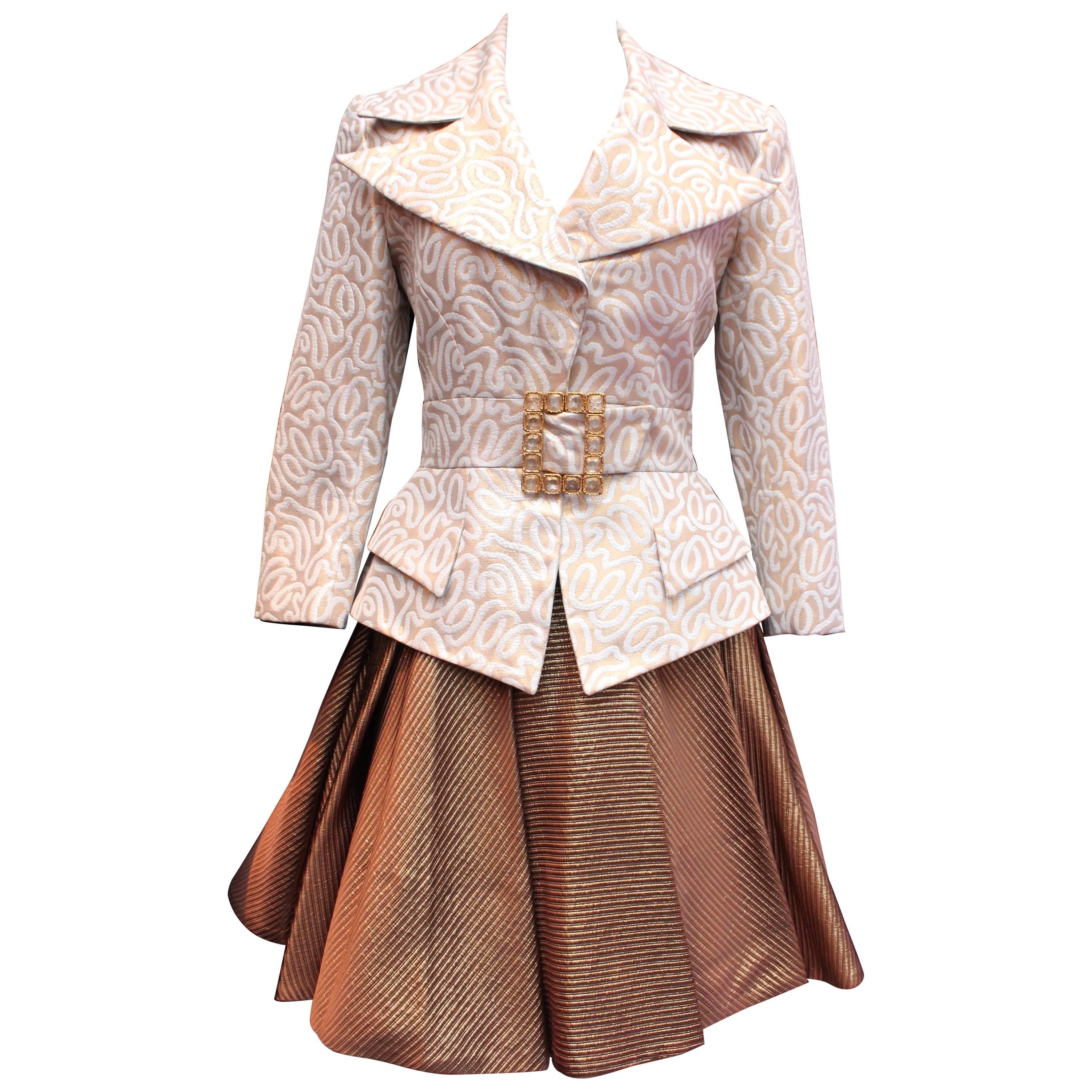Early 1980s Lapidus Haute Couture Ensemble with a Skirt and Jacket in Brocarde For Sale