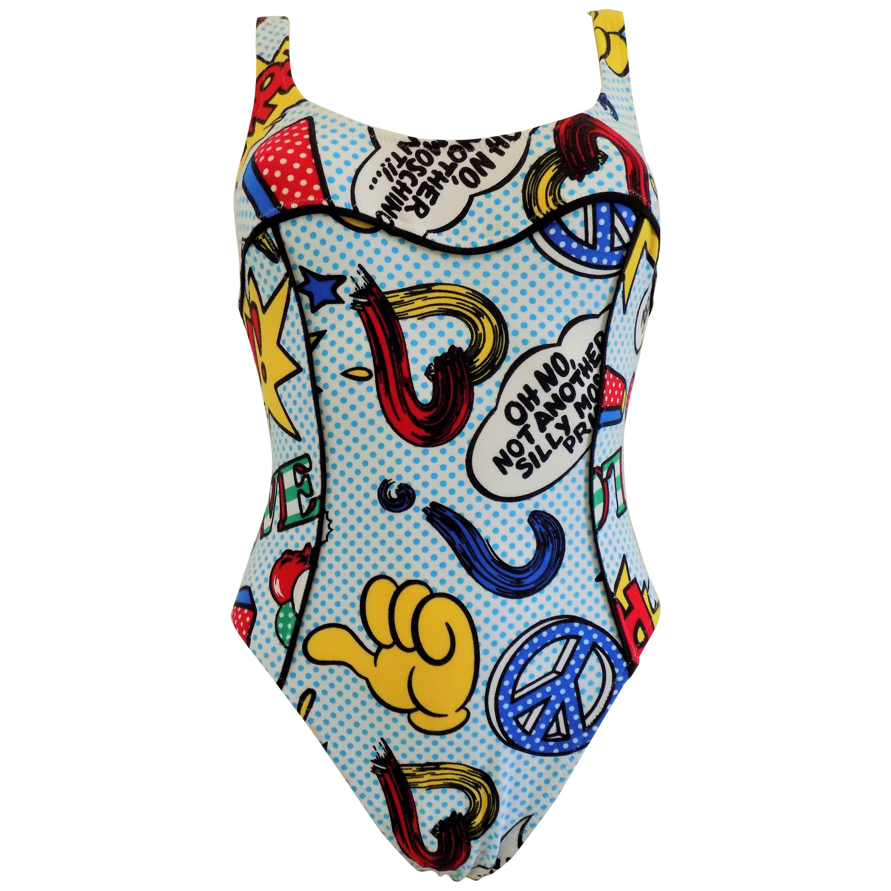 1980s Moschino Mare Pop art swimwear "oh no, not another silly moschino print"