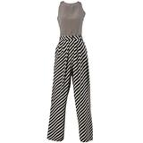 Giorgio Armani Vintage Navy + Beige Silk Striped Pants + Top 2-Piece Ensemble