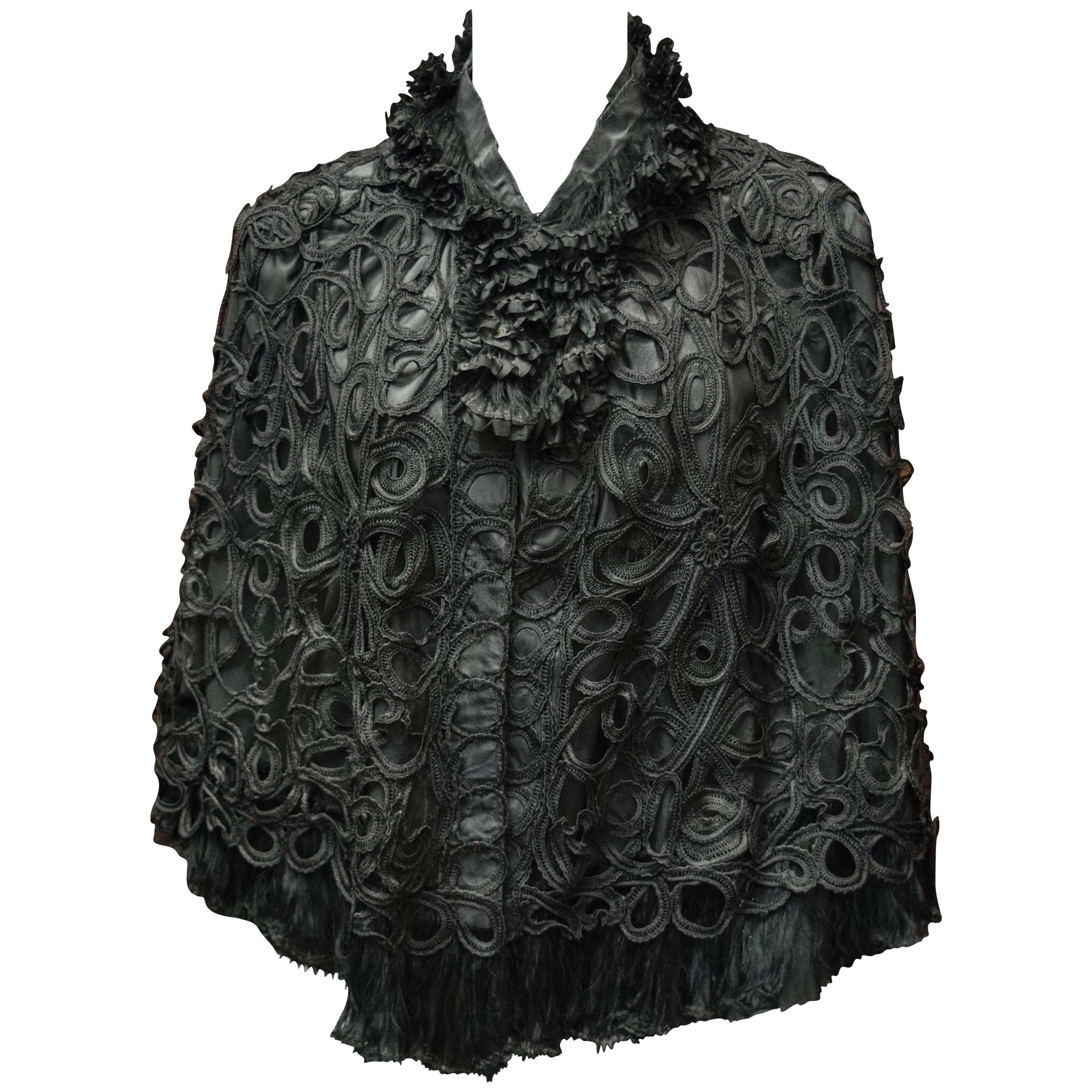 1890s Black Battenburg Lace Cape For Sale