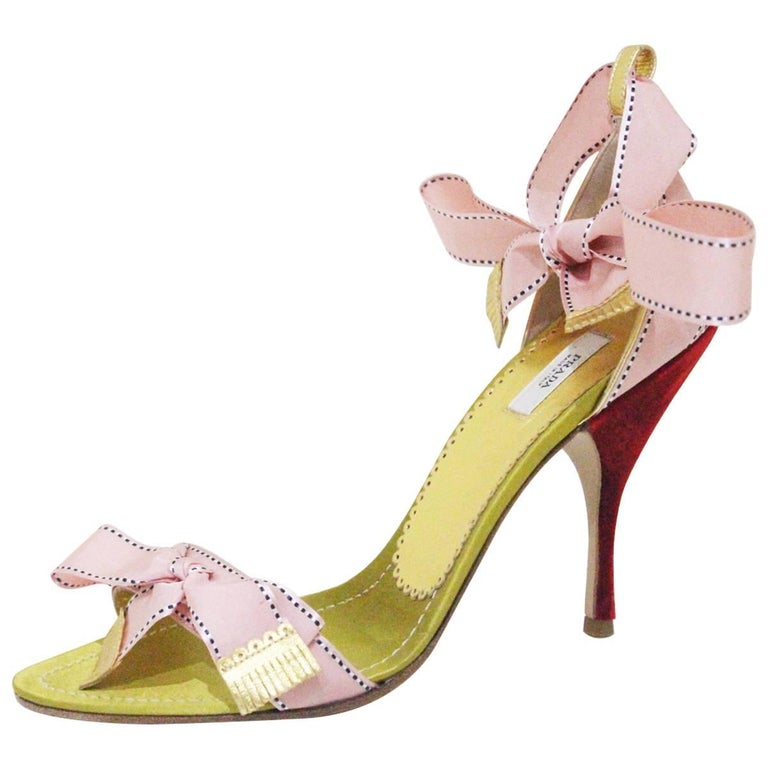 Prada evening sandals with pink bows sz 38, c. 2000s For Sale at 1stDibs