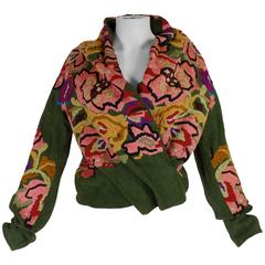 Dries Van Noten Floral Embroidered Linen Shawl Collar Jacket