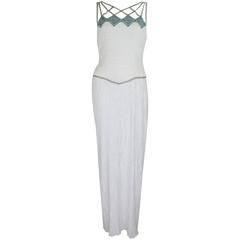 1980s Mary McFadden Couture Pleated Column Gown with Beaded Cage Bodice 10