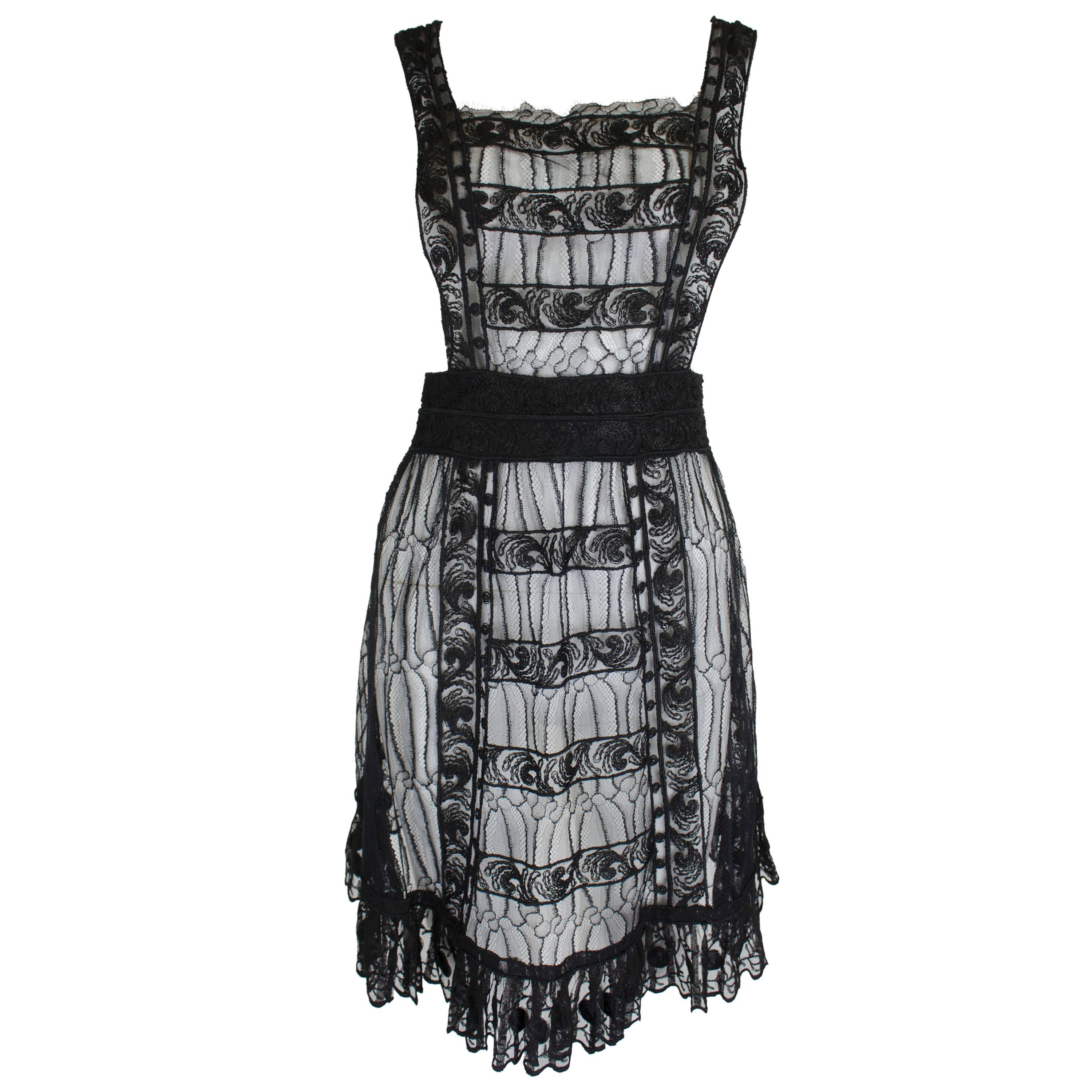 Chloe Black Lace Embroidered Pinafore For Sale