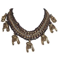 Parisian Gold Hounds with Bronze Chain on Custom Crocheted Leather 