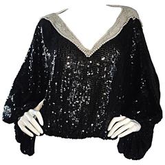 Vintage Jeanette Kastenberg Blusa Dolman Slouchy Batwing Lentejuelas + Perlas Negras