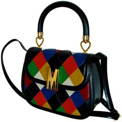 Moschino Harlequin Bag with Shoulder Strap Vintage Top Handle Bag Redwall Italy