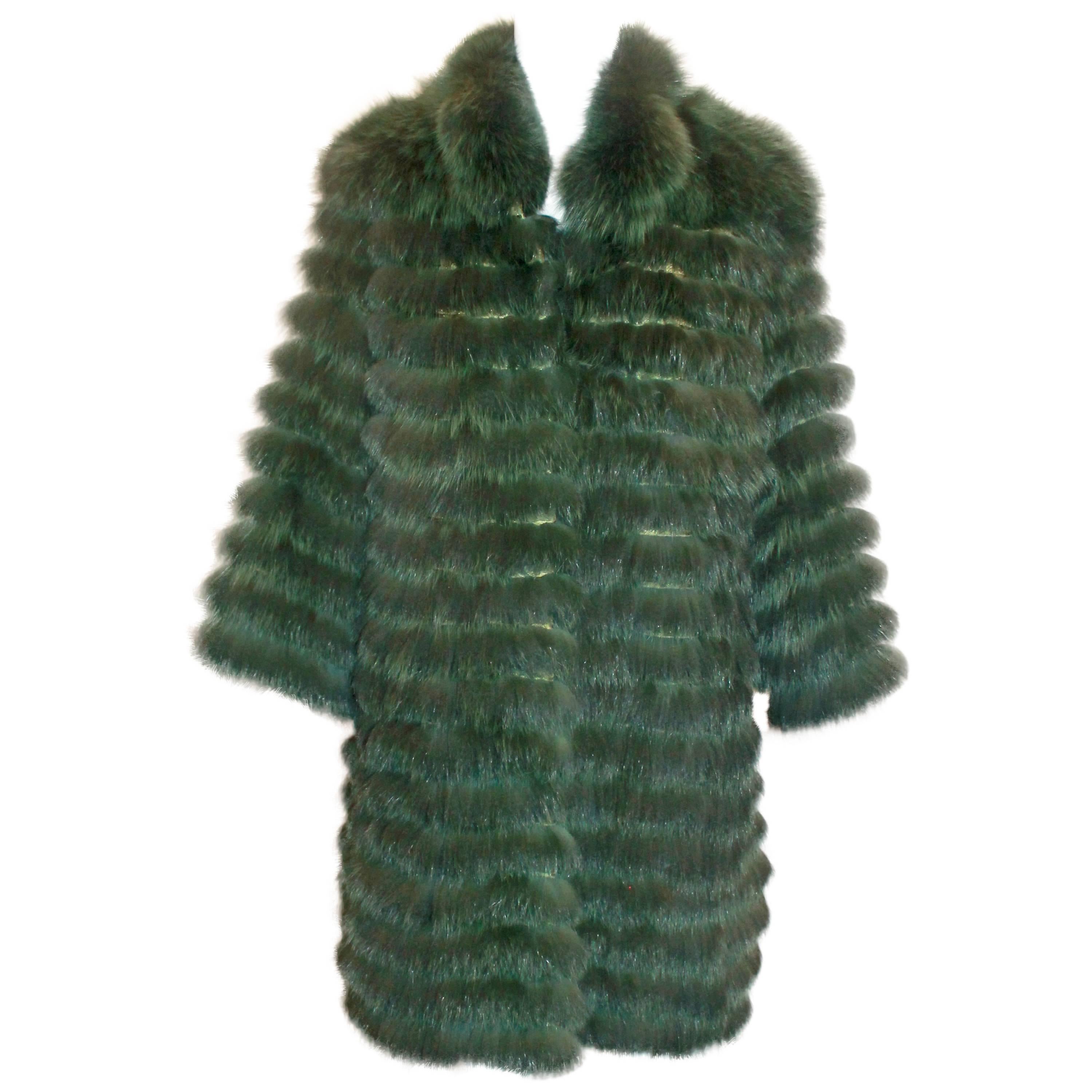 Olivia Preckel Green "Carolina" Long Fox Coat - NWT - M