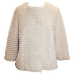 Bisang Ribbed Ivory Mink Swing Jacket - 8