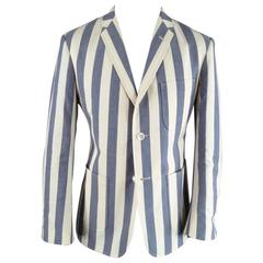 BLACK FLEECE 38 Short Blue & Beige Cotton Stripe Pattern Sport Coat