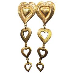 1980s Yves Saint Laurent 4-Tier Heart of Gold Drop Earrings