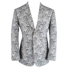 BLACK FLEECE 40 Short Black & White Cotton Paisley Pattern Sport Coat