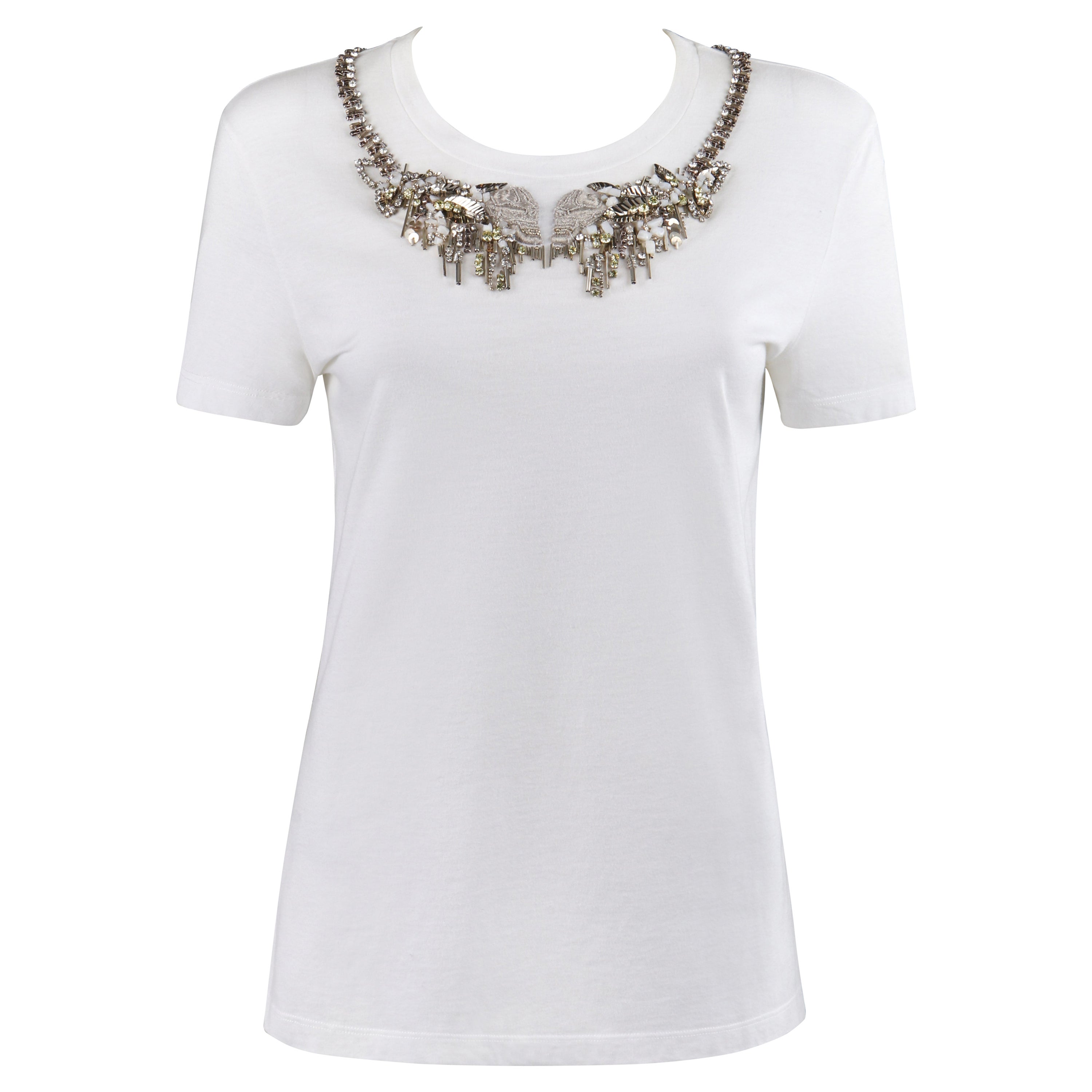 ALEXANDER McQUEEN A/W 2013 Weißes Kurzarm-T-Shirt mit Totenkopfstickerei und Perlen im Angebot