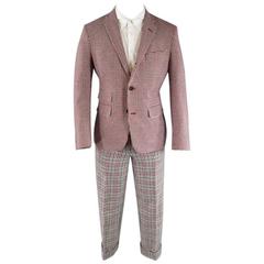 BLACK FLEECE Men
s 38 Short Red White Blue Wool Houndstooh Sport Coat Suit Set