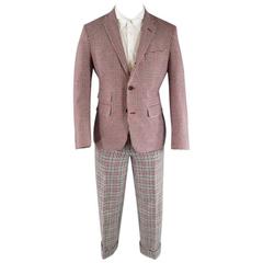 BLACK FLEECE Men's 38 Short Red White Blue Wool Houndstooh Sport Coat Suit Set