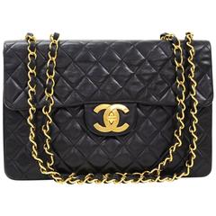 Chanel Black Quilted Lambskin Leather Gold HWJumbo Maxi Chain Shoulder Bag