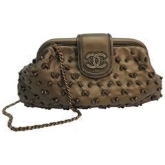 Chanel Bronze Calfskin Leather Gold Hardware Chain Evening Shoulder Bag