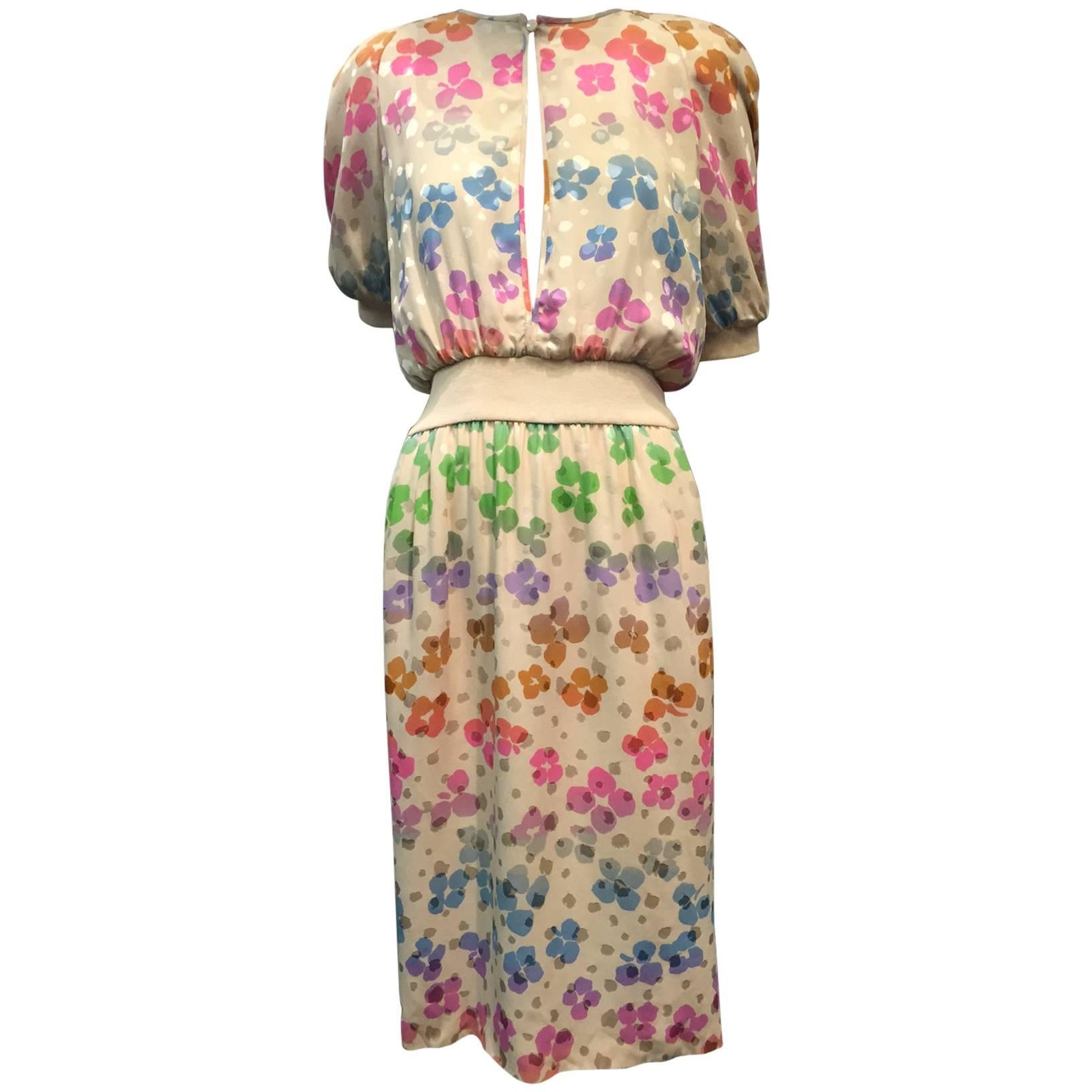 Valentino - Night Silk Jacquard and Knit Dress w/ Rainbow Floral Print